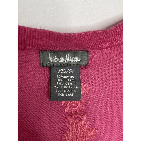 Neiman Marcus Pink Embroidered Floral Open Front Short Sleeve Bolero Sz XS S - Picture 4 of 5